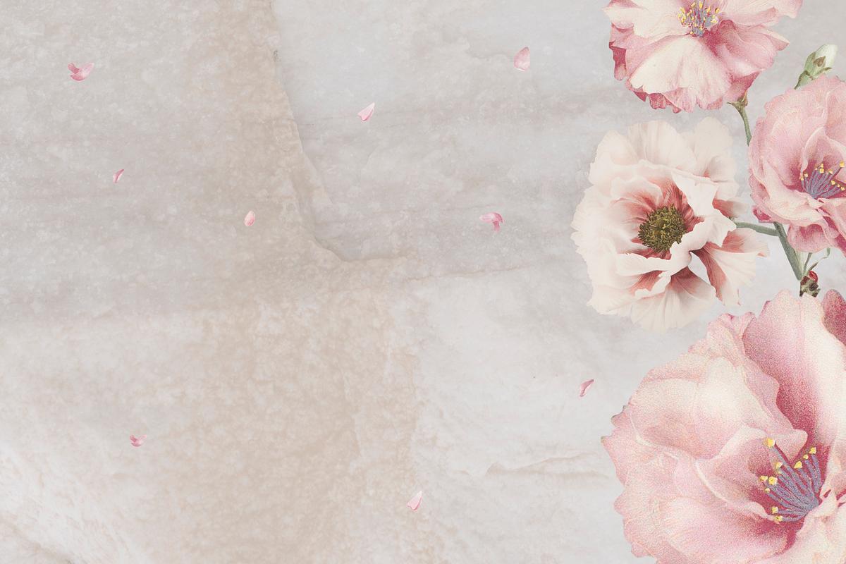 Pink peony and cherry blossom flower branch… | Free PSD | High resolution mockup Pink peony and cherry blossom flower branch bouquet border on cream marble background