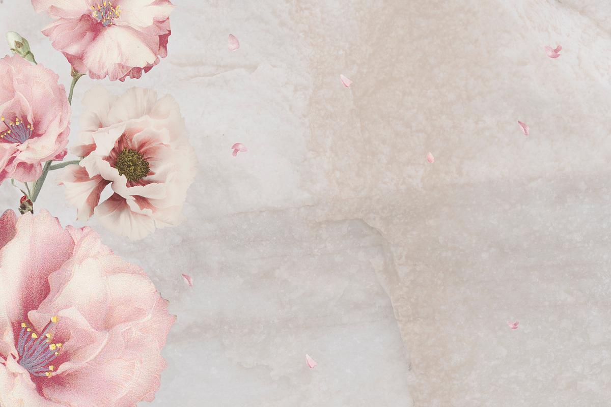 Pink peony and cherry blossom flower branch… | Free PSD | High resolution mockup Pink peony and cherry blossom flower branch bouquet border on cream marble background
