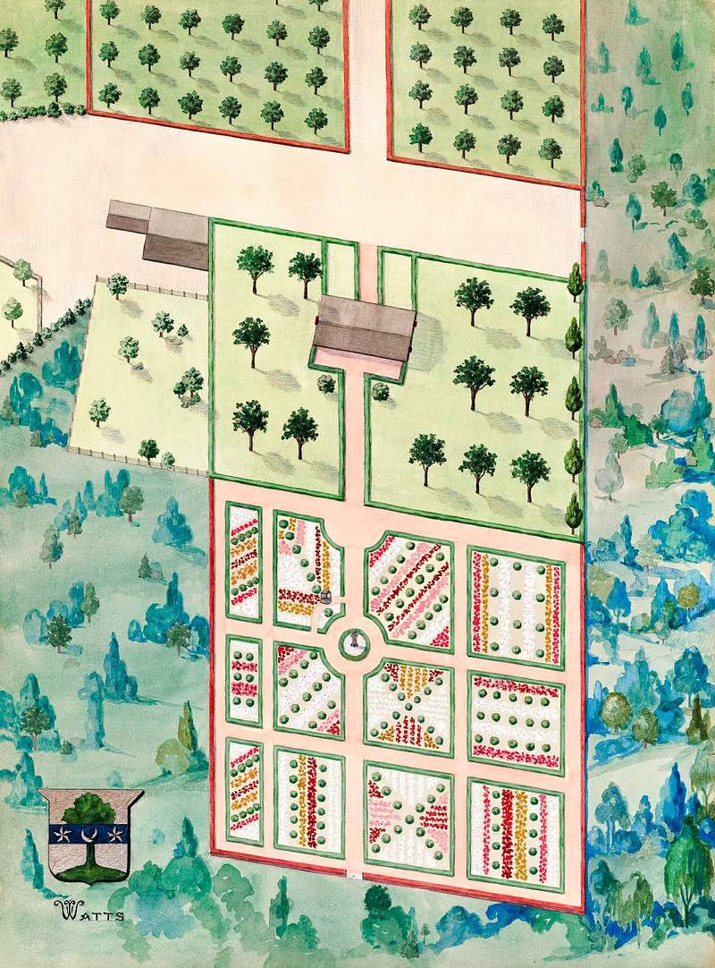 Watts Estate and Garden (1936) by Helen Miller. Original from The National Gallery of Art. Digitally enhanced by rawpixel.
