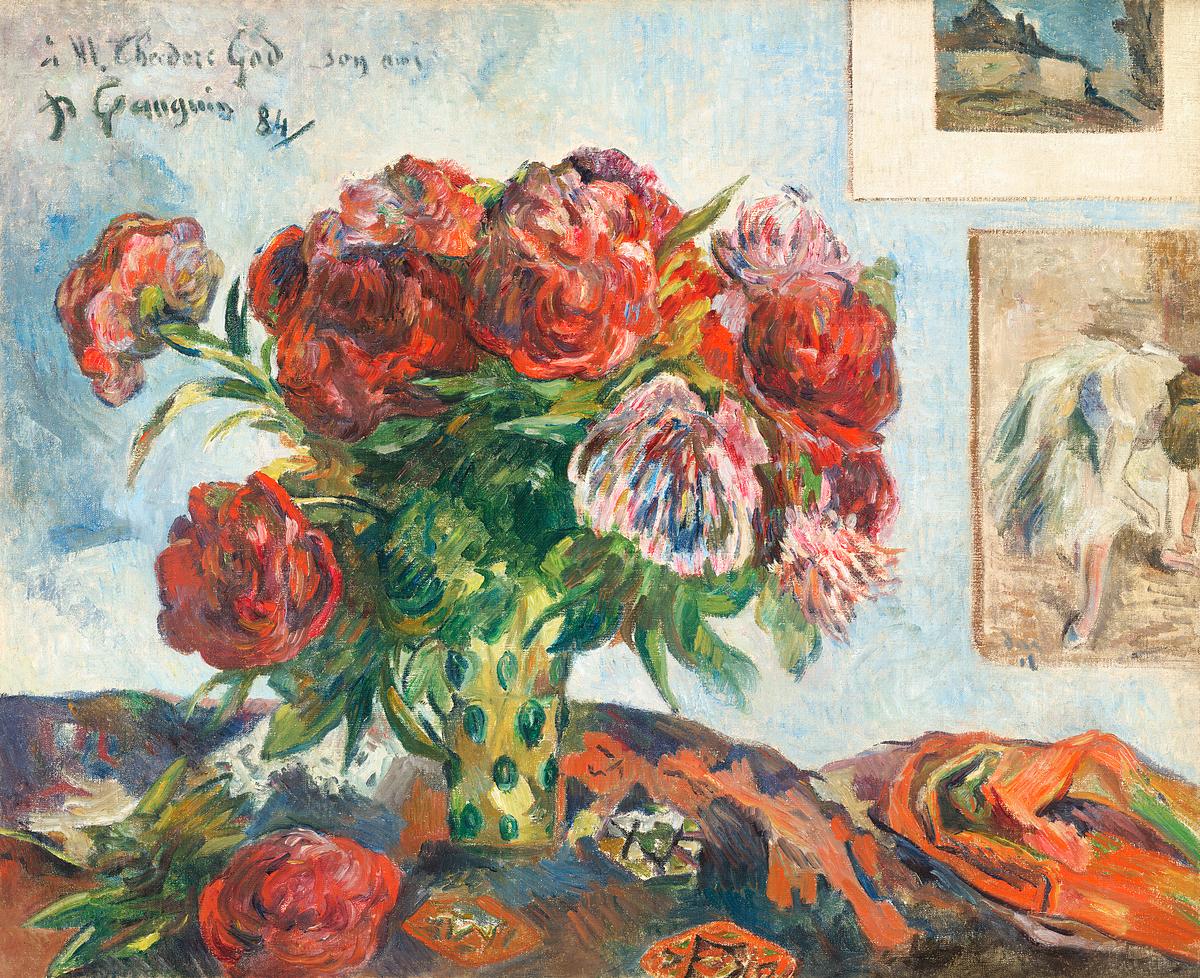Still Life with Peonies painting by Gauguin | Free public domain illustration Still Life with Peonies (1884) by Paul Gauguin. Original from The National Gallery of Art. Digitally enhanced by rawpixel.
