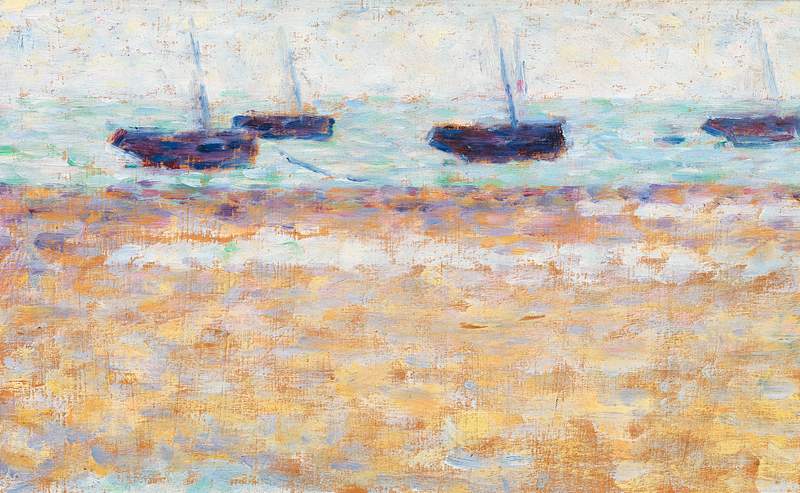 Four Boats at Grandcamp (Quatre bateaux à Grandcamp) (ca. 1885) by Georges Seurat. Original from Barnes Foundation.…