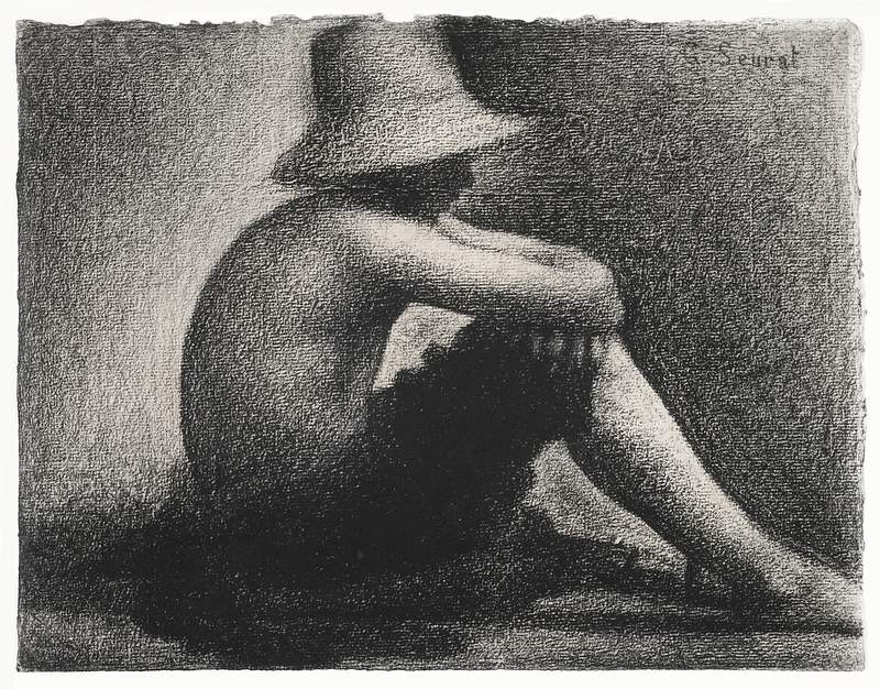 Seated Boy with Straw Hat, study for Bathers at Asnières (ca. 1883–1884) by Georges Seurat. Original from Yale…