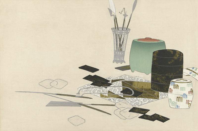 Art supplies from Momoyogusa–Flowers of a Hundred Generations (1909) by Kamisaka Sekka. Original from the The New York…