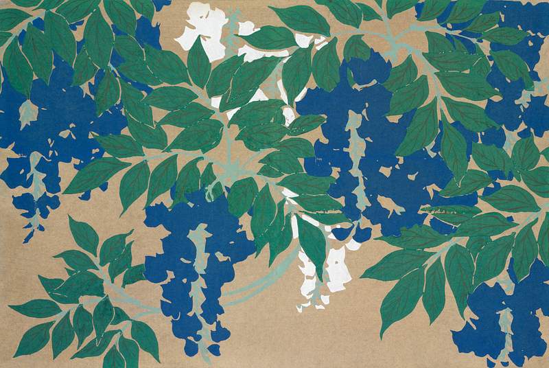 Wisteria from Momoyogusa–Flowers of a Hundred Generations (1909) by Kamisaka Sekka. Original from the The New York…