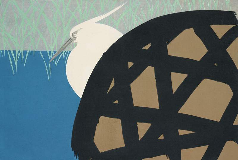 White heron from Momoyogusa–Flowers of a Hundred Generations (1909) by Kamisaka Sekka. Original from the The New York…