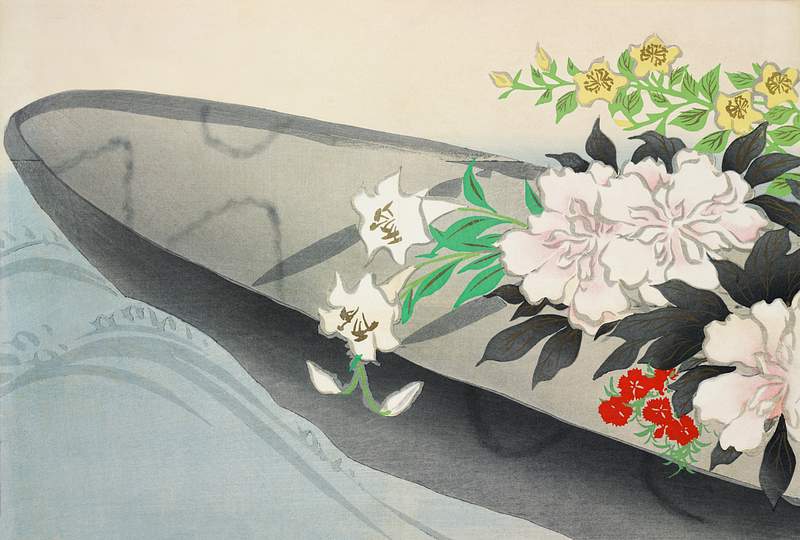 Flower boat from Momoyogusa–Flowers of a Hundred Generations (1909) by Kamisaka Sekka. Original from the The New York…