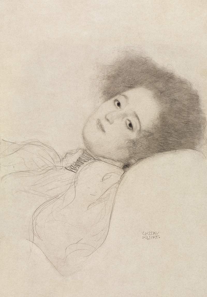 Portrait of a Young Woman Reclining (ca. 1897–1898) by Gustav Klimt. Original from The Getty. Digitally enhanced by…