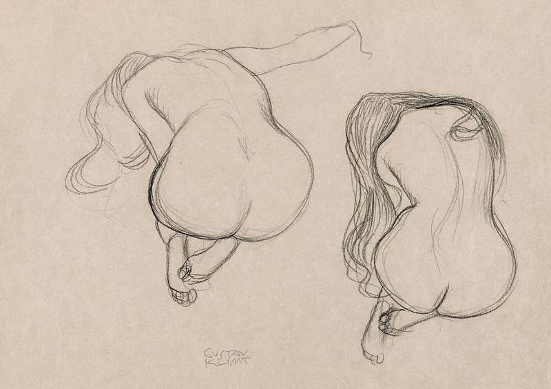 Two Studies of a Seated Nude with Long Hair (ca. 1901–1902) by Gustav Klimt. Original from The Getty. Digitally…