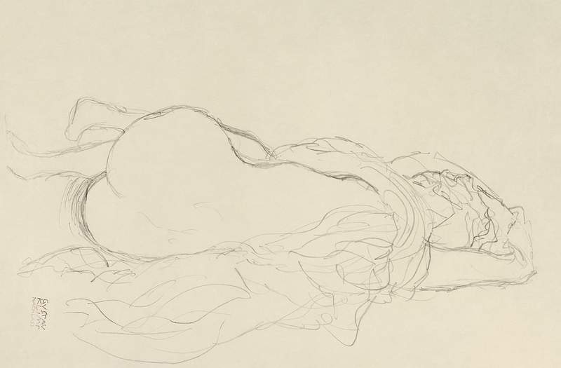 Reclining Nude with Drapery, Back View (ca. 1917–1918) by Gustav Klimt. Original from The MET Museum. Digitally…