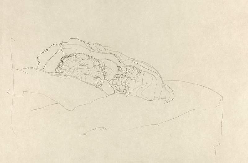 Curled up Girl on Bed (ca. 1916–1917) by Gustav Klimt. Original from The National Gallery of Art. Digitally enhanced by…