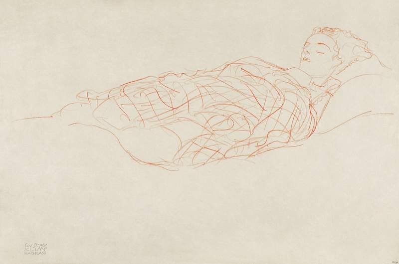 Study of a woman wrapped in a plaid, resting by by Gustav Klimt (1872–1918). Original from The Rijksmuseum. Digitally…