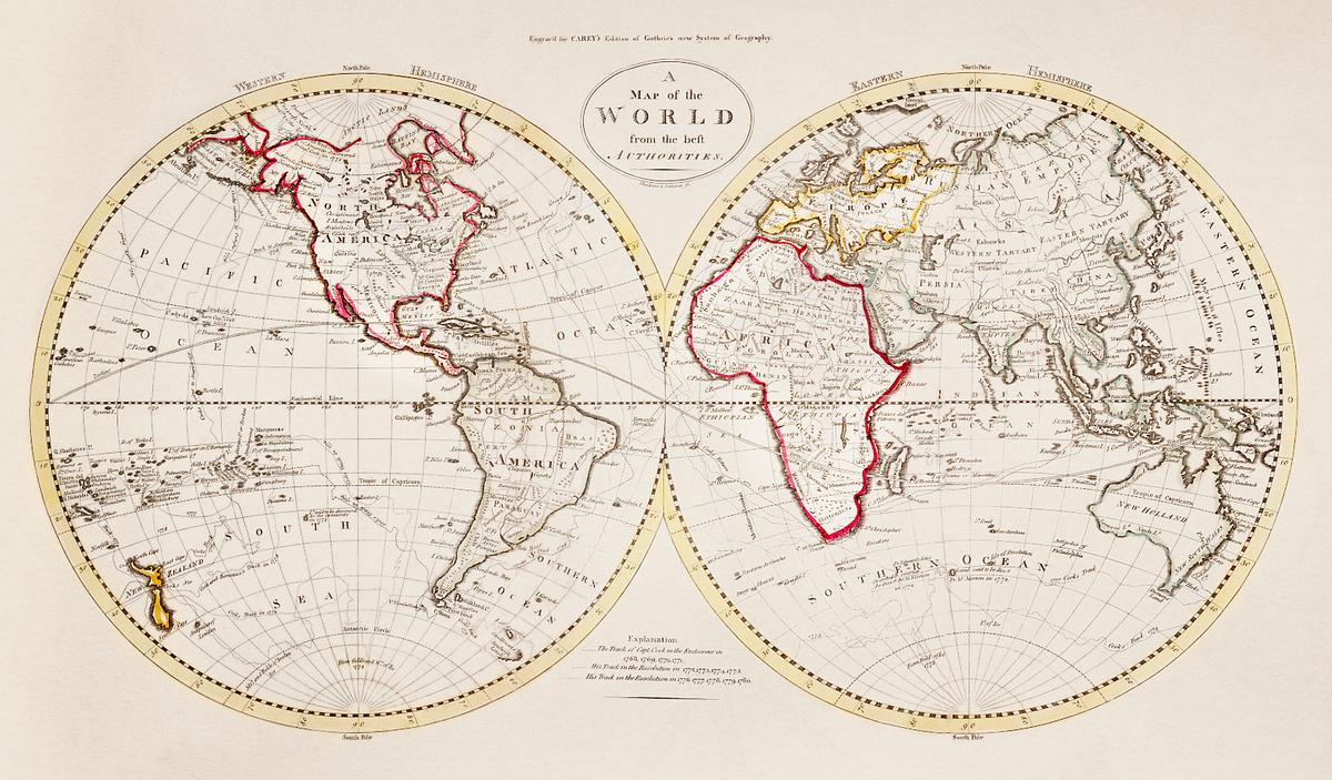 A Map of the World from the best Authorities | Free public domain illustration A Map of the World from the best Authorities (1795) from Carey's American Edition of Guthrie's Geography Improved. Original…