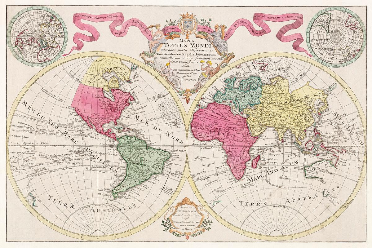 Vintage world map | Free public domain illustration Mappa totius mundi: adornata juxta observationes (1682) by Guilielmum de l'Isle. Original from The Beinecke Rare Book &…