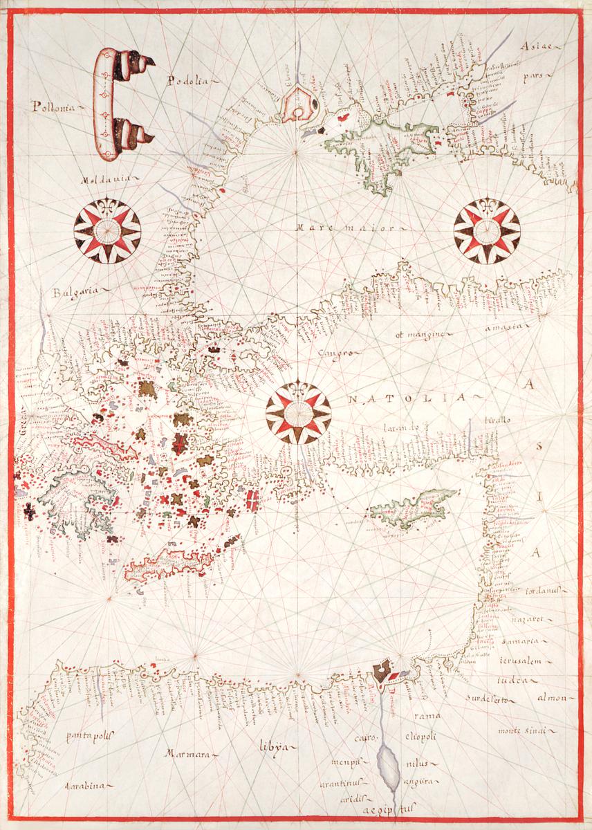 Eastern Mediterranean Map | Free public domain illustration Portolan atlas of the Mediterranean Sea, western Europe, and the northwest coast of Africa: Eastern Mediterranean (ca. 1590)…