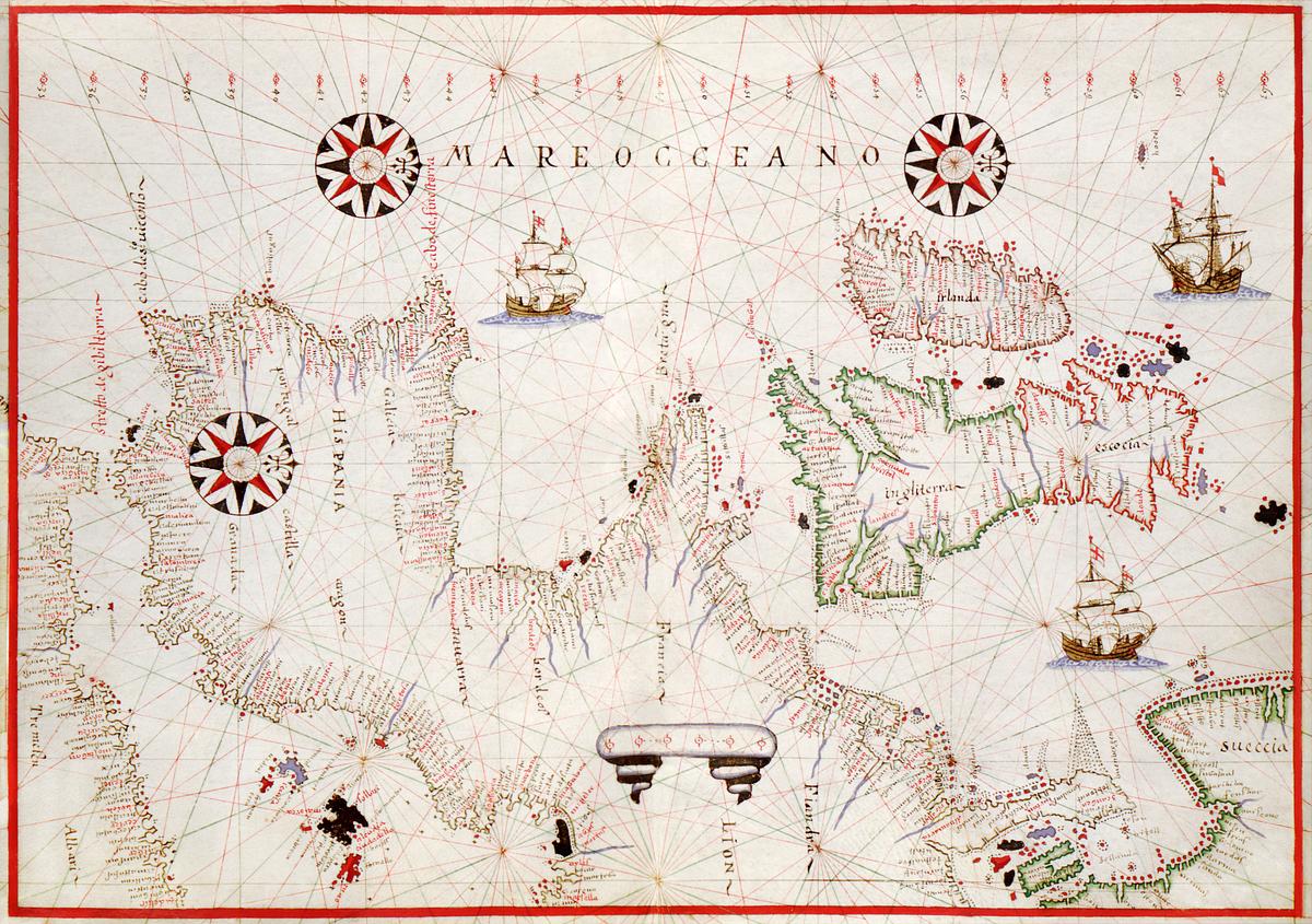 Map of Mediterranean Sea | Free public domain illustration Portolan atlas of the Mediterranean Sea, western Europe, and the northwest coast of Africa: World map drawn on an oval…