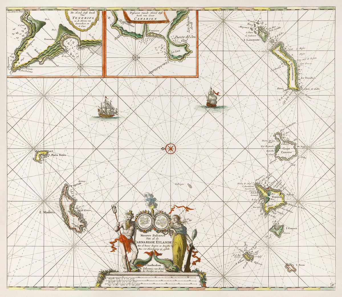 Map of Canary Islands | Free public domain illustration Paskaart van de Canarische Eilanden (ca. 1680) by Jan Luyken. Original from The Rijksmuseum. Digitally enhanced by rawpixel.