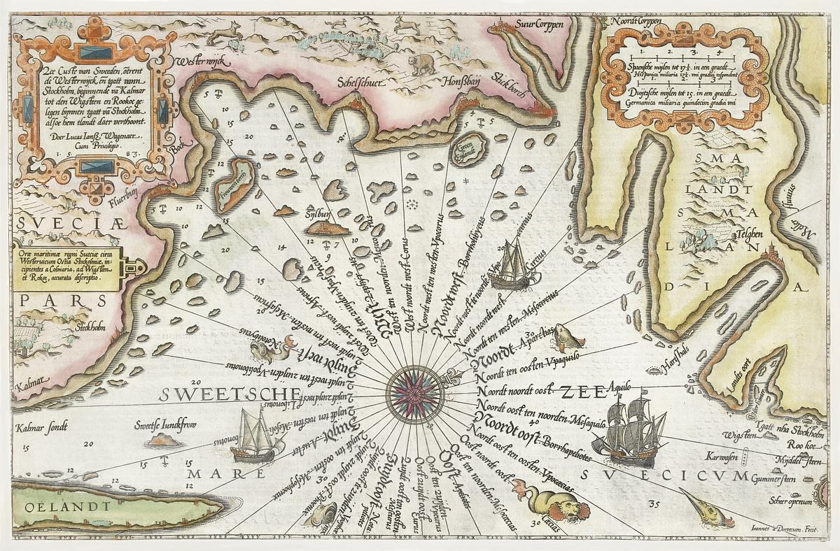 Map of Sweden coasts | Free public domain illustration Kaart van de kust van Zweden tussen Kalmar en Stockholm (ca. 1580–1583) by Joannes van Doetechum (I). Original from The…