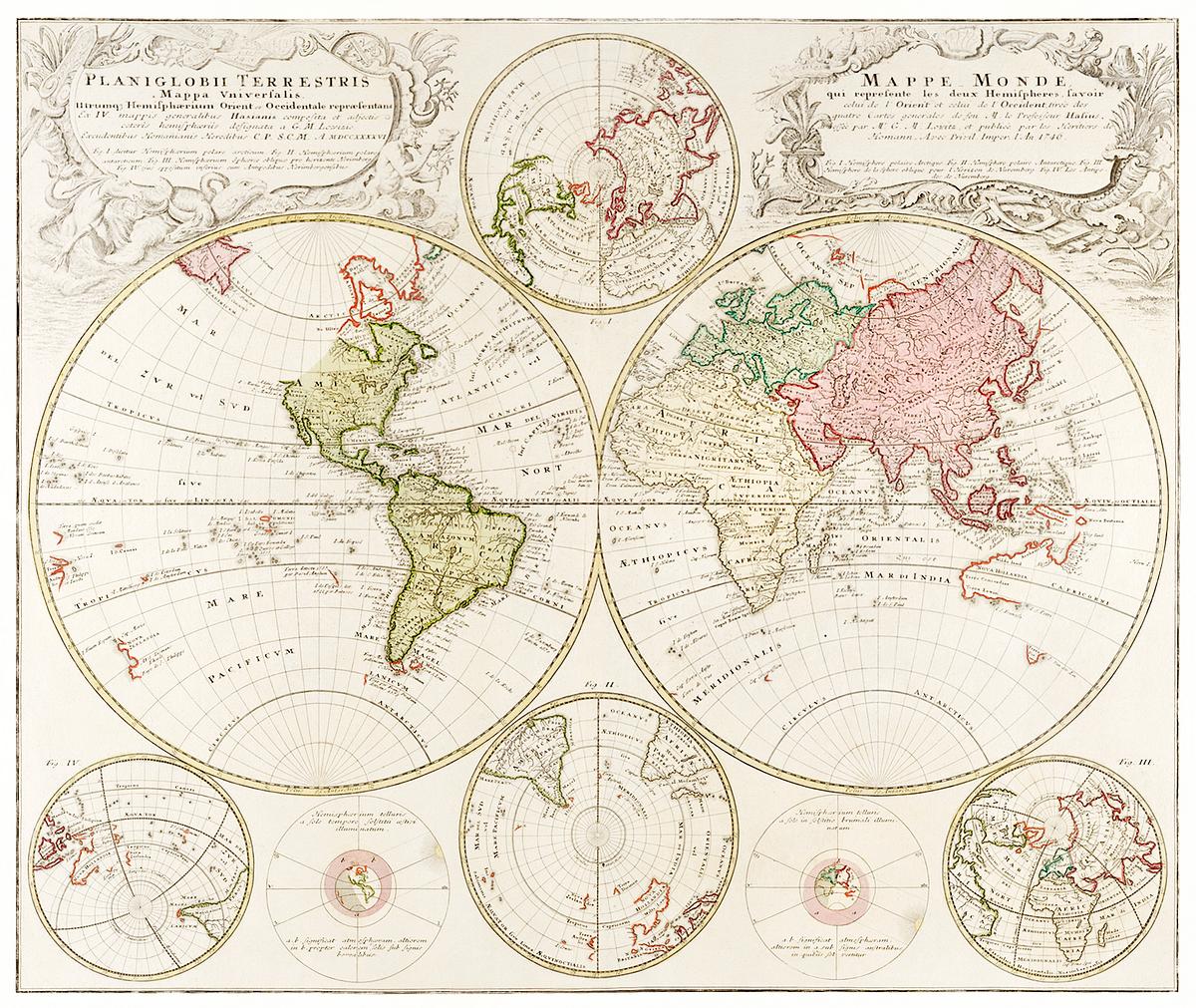 Vintage world map | Free public domain illustration Planiglobii Terrestris Mappa Universalis (1746) by Johann Baptist Homann. Original from The MET Museum. Digitally enhanced by…