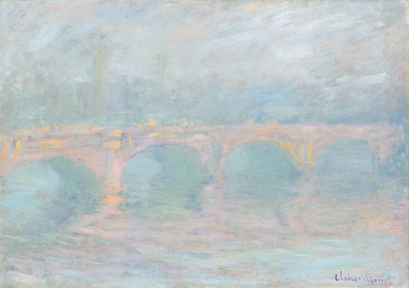 Monet bridge painting Waterloo Bridge, London, at Sunset (1901) by Claude Monet. Original from the National Gallery of Art. Digitally enhanced by…