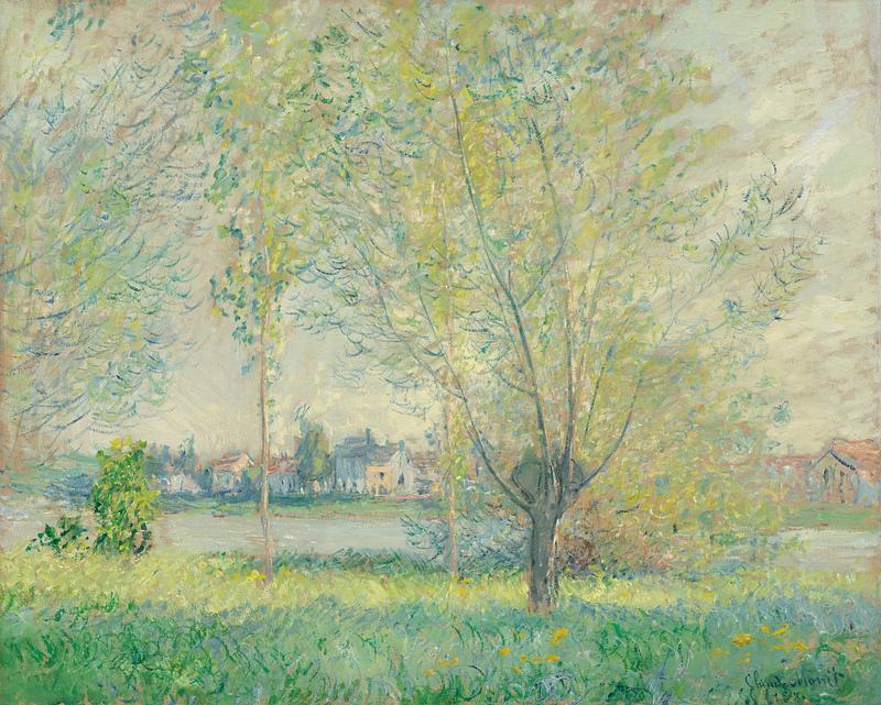 Monet garden painting The Willows (1880) by Claude Monet. Original from the National Gallery of Art. Digitally enhanced by rawpixel.