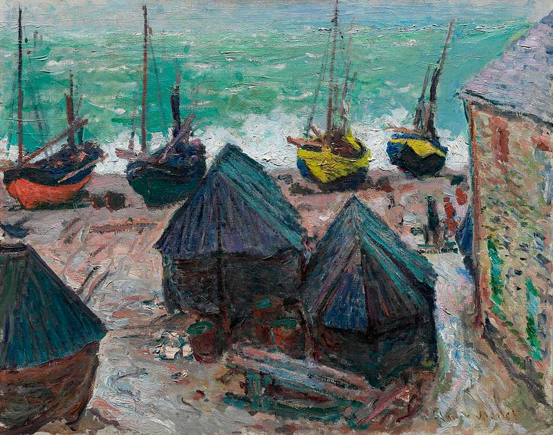 Monet sail boats painting Boats on the Beach at Étretat (1885) by Claude Monet. Original from the Art Institute of Chicago. Digitally enhanced…
