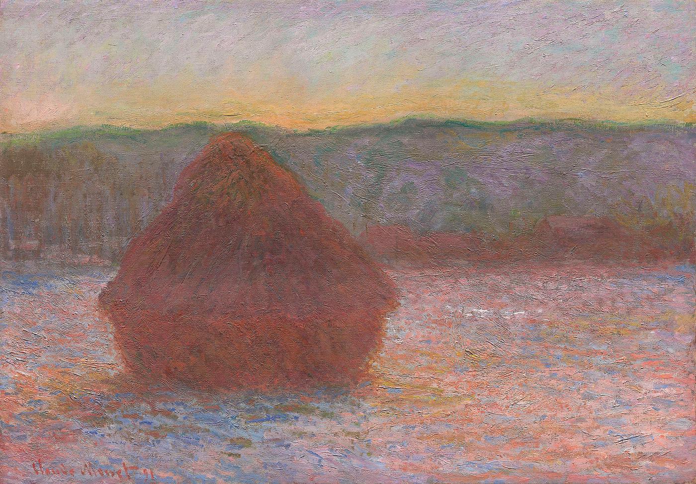 Haystacks, Thaw, Sunset (1890–1891) by Claude Monet. Original from the Art Institute of Chicago. Digitally enhanced by... Haystacks, Thaw, Sunset (1890–1891) by Claude Monet. Original from the Art Institute of Chicago. Digitally enhanced by...