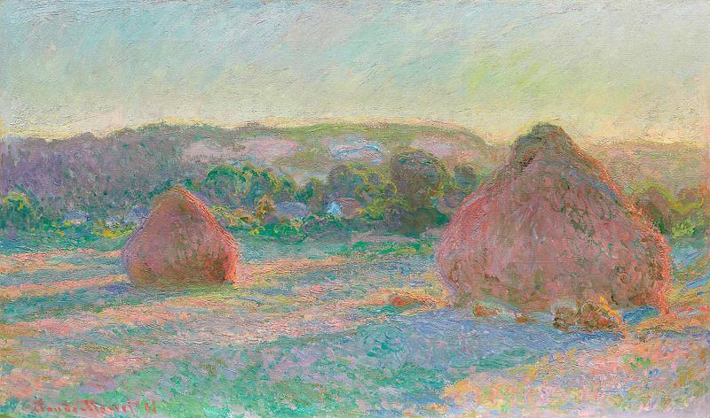 Monet haystack painting Stacks of Wheat, End of Summer (1890–1891) by Claude Monet. Original from the Art Institute of Chicago. Digitally…