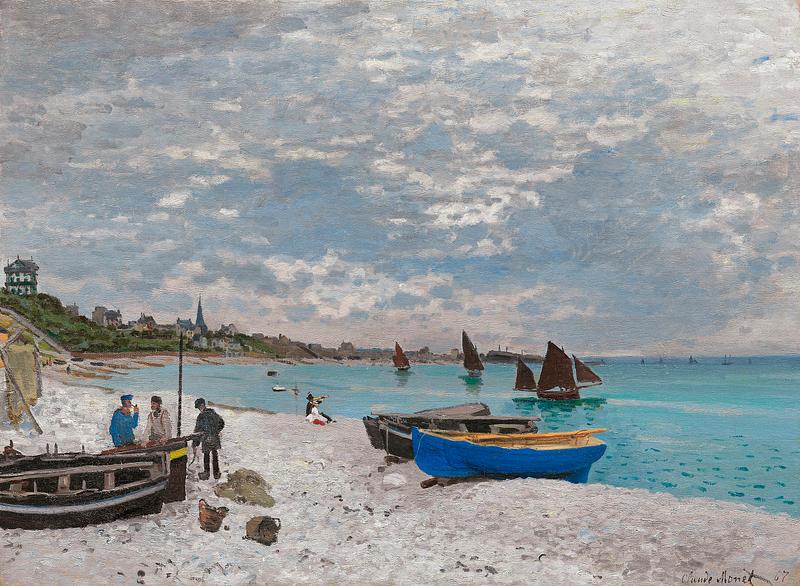 Monet beach painting The Beach at Sainte-Adresse (1867) by Claude Monet. Original from the Art Institute of Chicago. Digitally enhanced by…