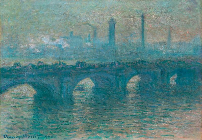 Monet bridge painting Waterloo Bridge, Gray Weather (1900) by Claude Monet. Original from the Art Institute of Chicago. Digitally enhanced by…
