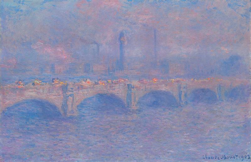 Monet bridge painting Waterloo Bridge, Sunlight Effect (1903) by Claude Monet. Original from the Art Institute of Chicago. Digitally enhanced by…