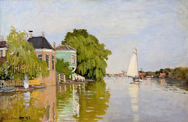 Houses on the Achterzaan (1871) by Claude… | Free public domain illustration Houses on the Achterzaan (1871) by Claude Monet, high resolution famous painting. Original from The MET. Digitally enhanced…