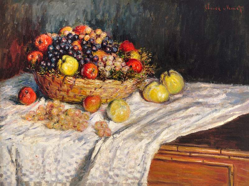 Apples and Grapes (1879–1880) by Claude Monet, high resolution famous painting. Original from The MET. Digitally…