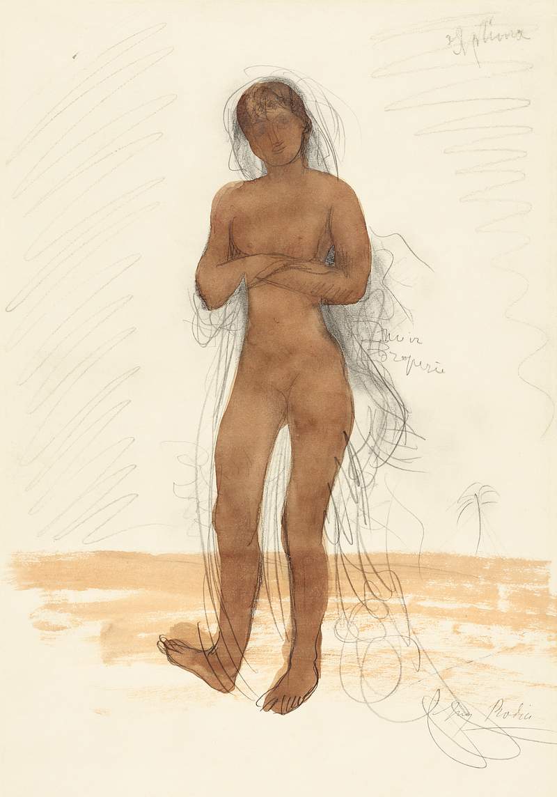 Tanned naked woman, vintage nude illustration. Sphinx (1898–1900) by Auguste Rodin. Original from The J. Paul Getty…
