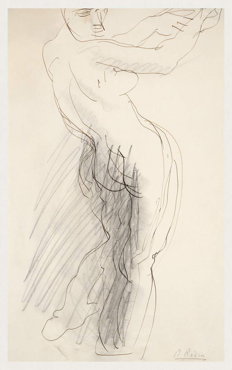 Naked woman showing off her bum, vintage nude illustration. Standing Female Nude, Arms Raised by Auguste Rodin. Original from…