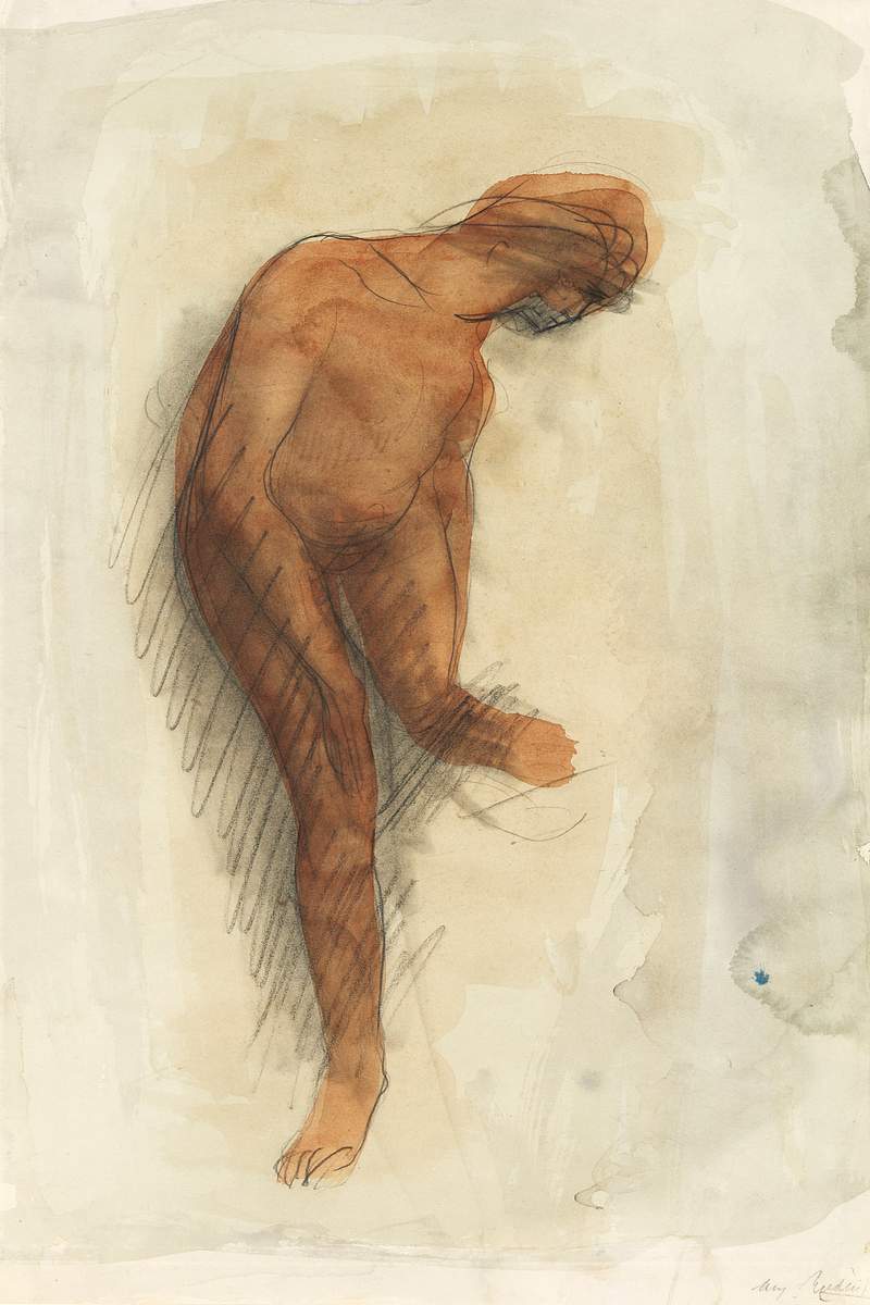 Nude female figure holding left foot (1900–1912) by Auguste Rodin. Original from The MET museum. Digitally enhanced by…