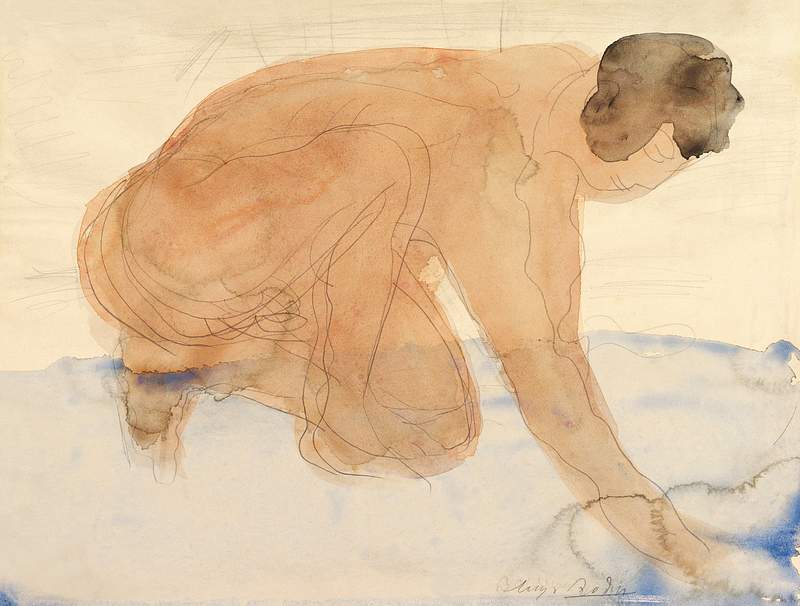 Naked woman on her knees, vintage nude illustration.Nude figure on hands and knees (1900–1910) by Auguste Rodin.…
