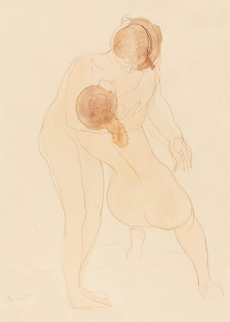Naked women hugging, vintage nude illustration. Two figures (1905) by Auguste Rodin. Original from The National Gallery of…