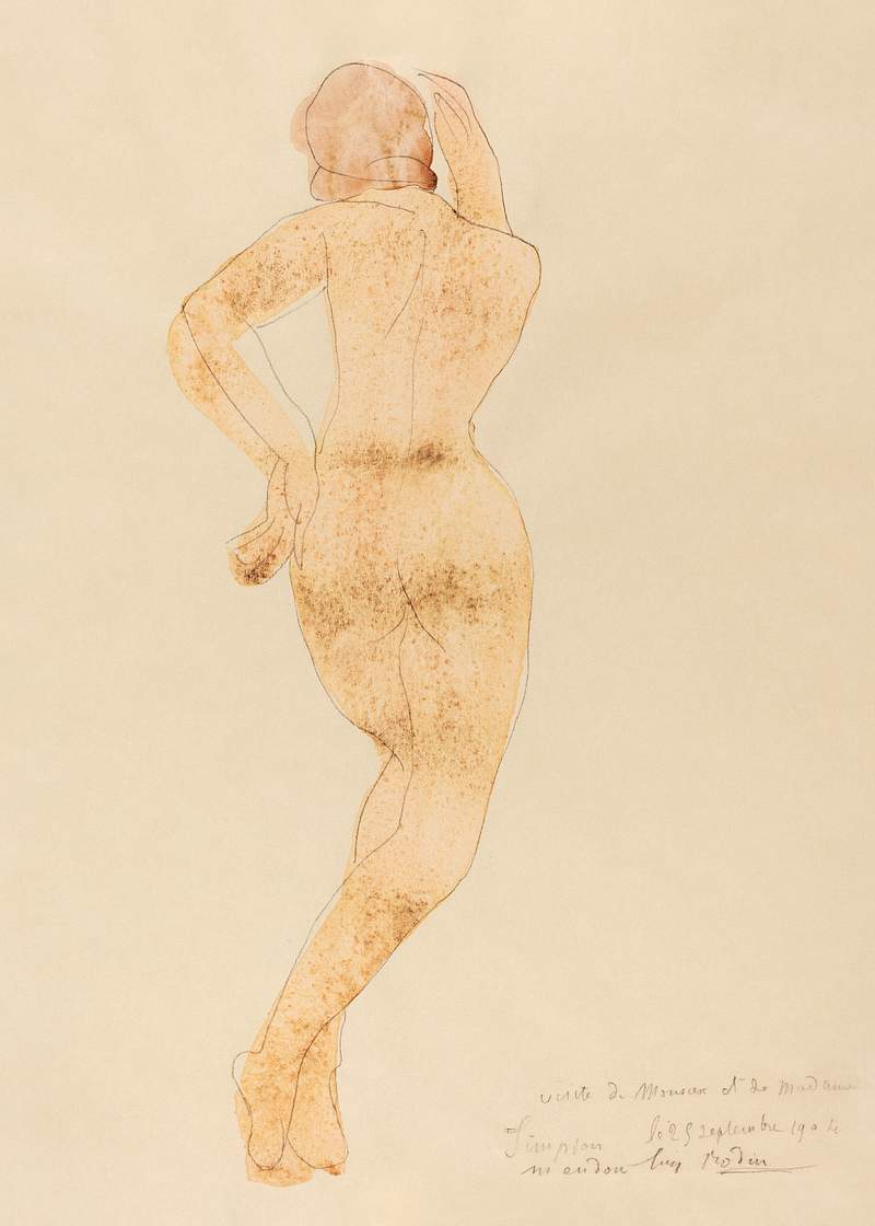 Rear View of Nude Female Figure in Action (1904) by Auguste Rodin. Original from The National Gallery of Art. Digitally…