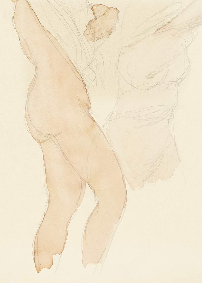 Naked bodies, vintage nude illustration. Studieblad met twee vrouwen die hun hemd uittrekken (1850–1917) by Auguste…