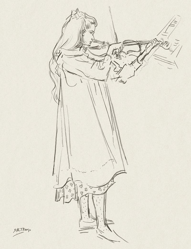 Girl playing the violin (1868–1928) by Jan Toorop. Original from The Rijksmuseum. Digitally enhanced by rawpixel.