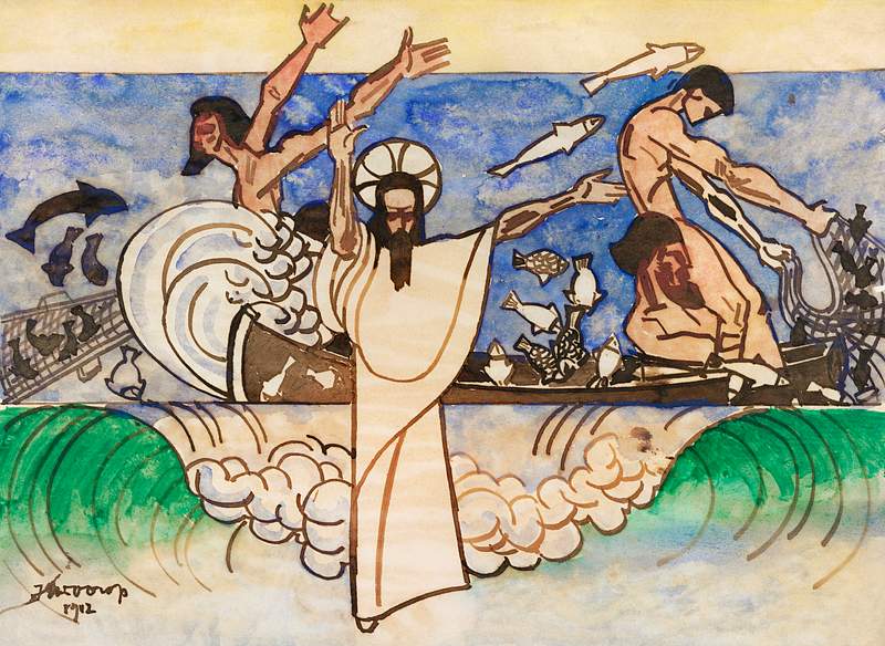 The Miraculous Catch of Fish (191) by Jan Toorop. Original from The Rijksmuseum. Digitally enhanced by rawpixel.