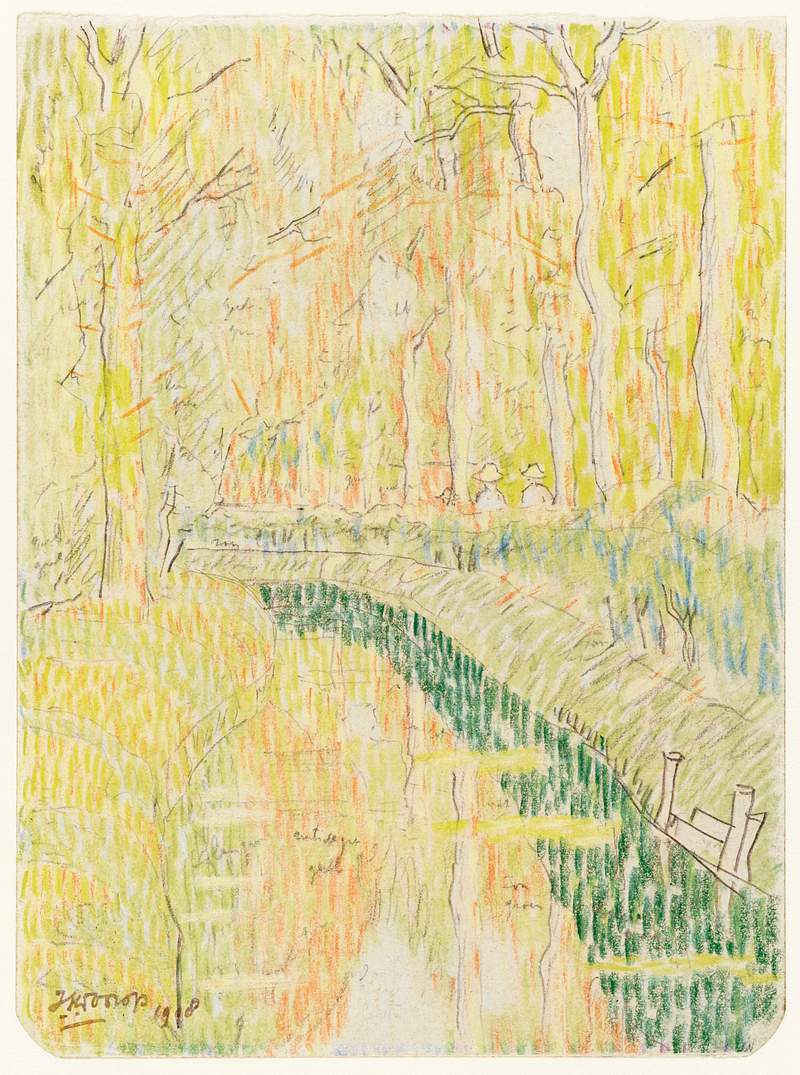 Navigates between trees (1980) by Jan Toorop. Original from The Rijksmuseum. Digitally enhanced by rawpixel.