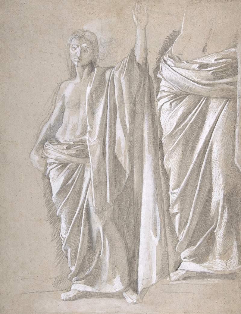 Study of a Draped Figure (1857–1858) drawing in high resolution by Edgar Degas. Original from The MET Museum. Digitally…
