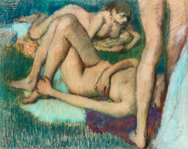 Naked women. Bathers (ca. 1895–1900) painting in high resolution by Edgar Degas. Original from Original from Barnes…