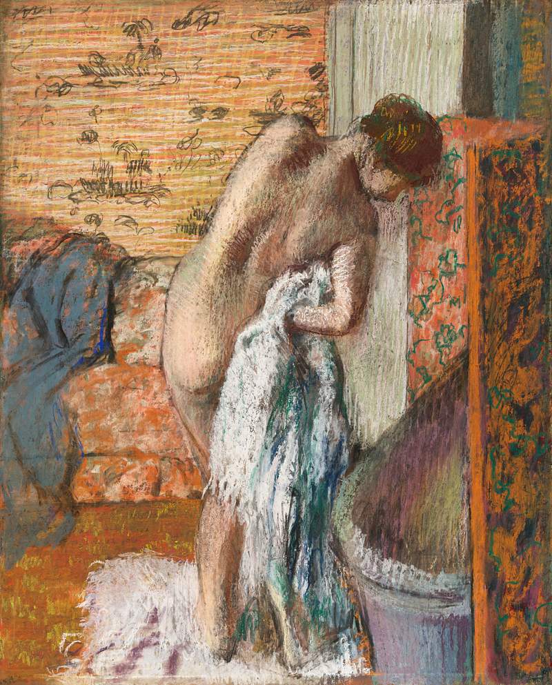 Naked lady. Après le bain (Femme s'essuyant) (ca. 1886) painting in high resolution by Edgar Degas. Original from The…