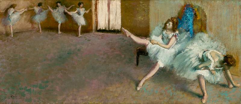 Before the Ballet (ca. 1890–1892) painting in high resolution by Edgar Degas. Original from The National Gallery of…