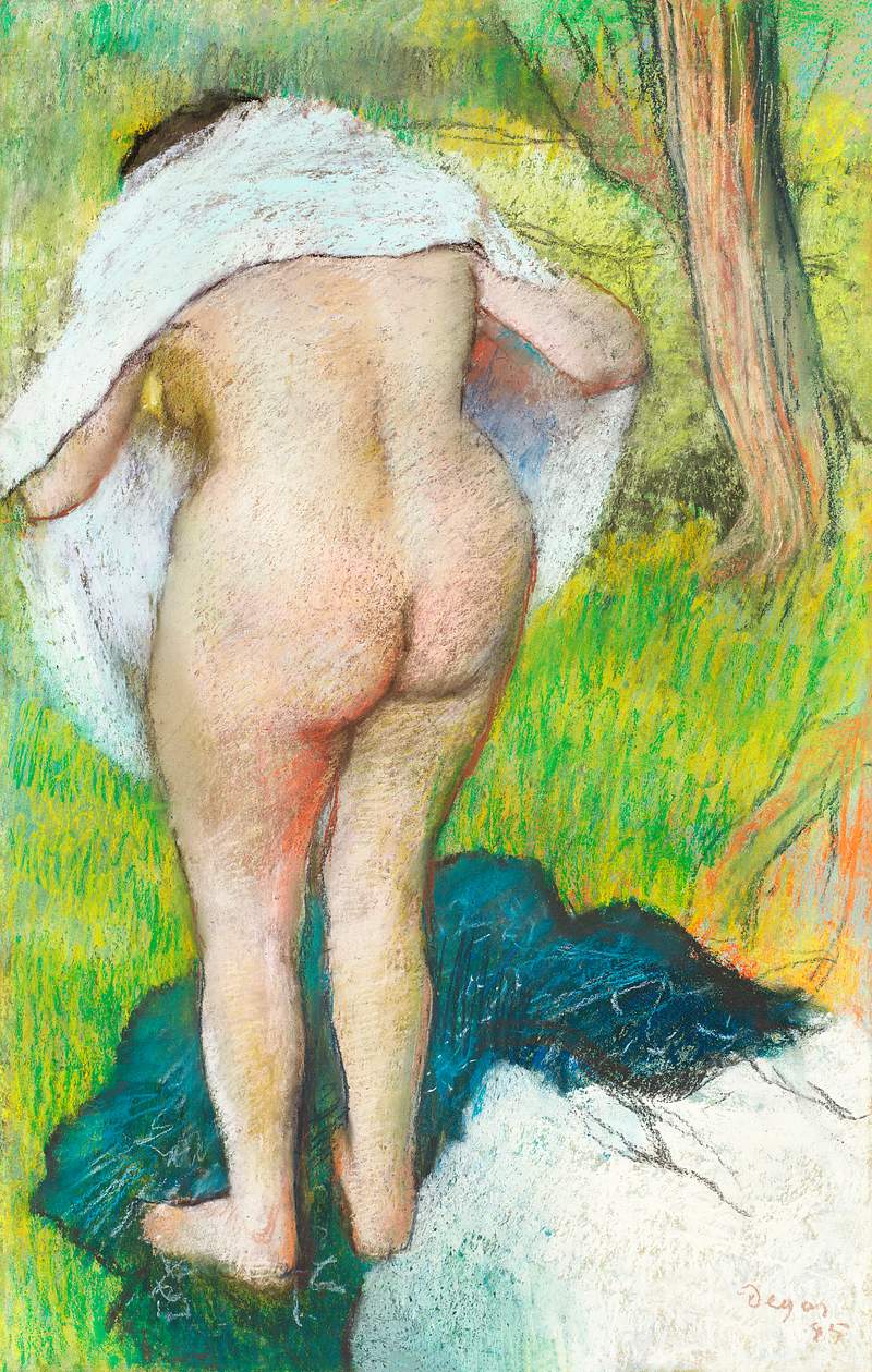 Nude woman. Girl Drying Herself (1885) painting in high resolution by Edgar Degas. Original from The National Gallery of Art.…