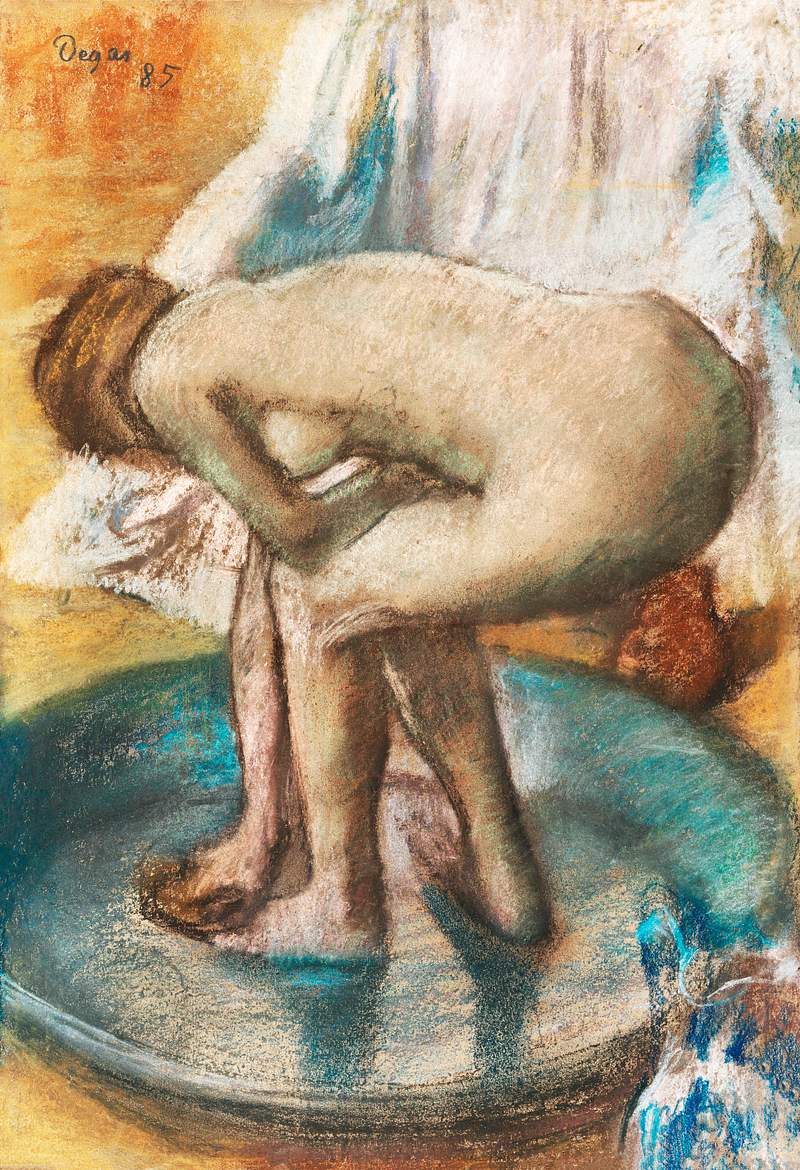 Nude lady. Woman Bathing in a Shallow Tub (1885) painting in high resolution by Edgar Degas. Original from The MET Museum.…