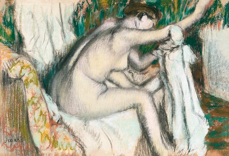 Nude lady. Woman Drying Her Arm (late 1880s–early 1890s) painting in high resolution by Edgar Degas. Original from The…