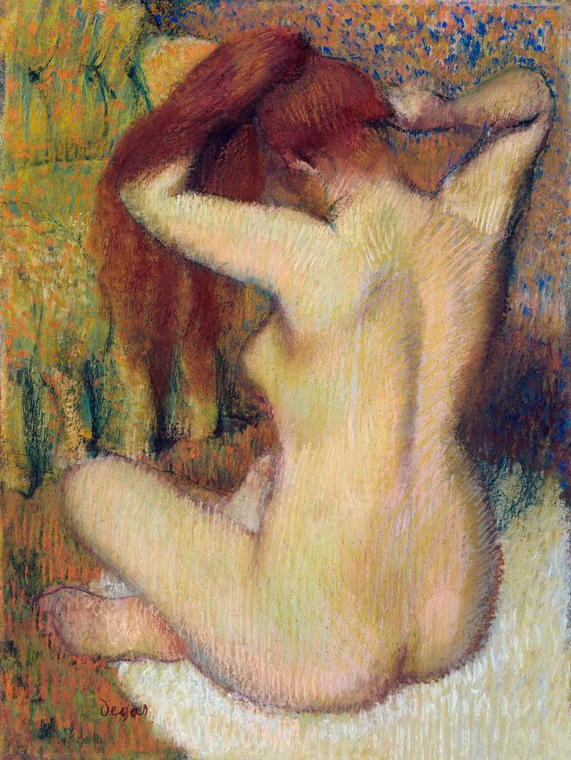 Nude lady. Woman Combing Her Hair (ca. 1888–1890) painting in high resolution by Edgar Degas. Original from The MET…
